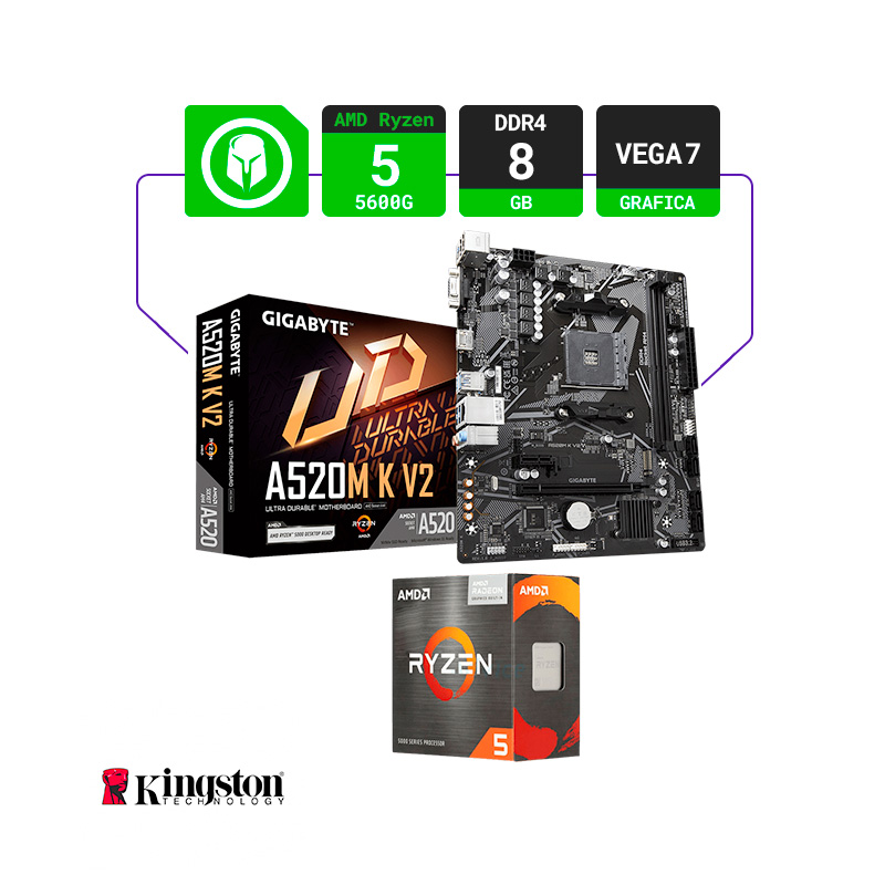 COMBO ACTUALIZACIÓN AMD RYZEN 5 5600GT + A520M K V2 + 8GB RAM